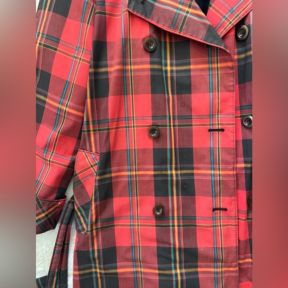 London Fog Red Plaid Trench Coat with Belt - Picture 7 of 12
